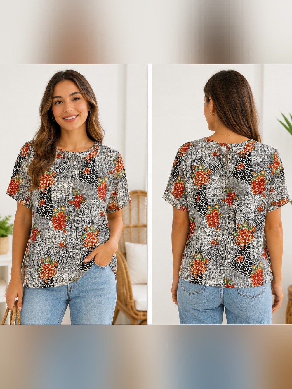 Caviar Women’s Floral Print Blouse Size M Flowy Elegant Long Sleeve Top Excellen